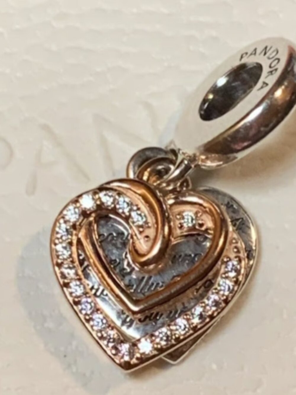 New Pandora Rose Gold-Plated Entwined Hearts I Love You Unconditionally Charm